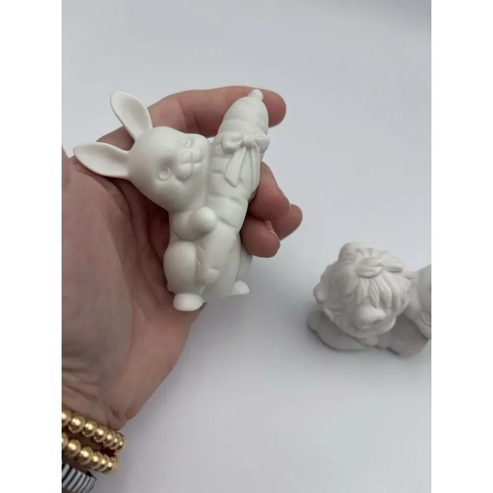 Vintage Hallmark‎ Bisque Porcelain 1970's 2Kissing Bears White Mouse & Rabbit
